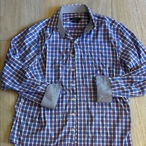 Bugatchi Men's Blue Checkered Dress Shirt like new size XL